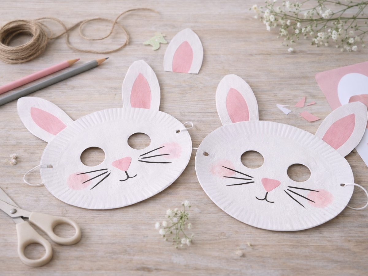 Hasenmasken aus Karton - Osterbastelideen f&uuml;r Kinder