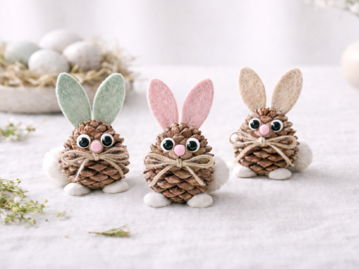 Osterhasen aus Zapfen - Osterbastelideen f&uuml;r Kinder