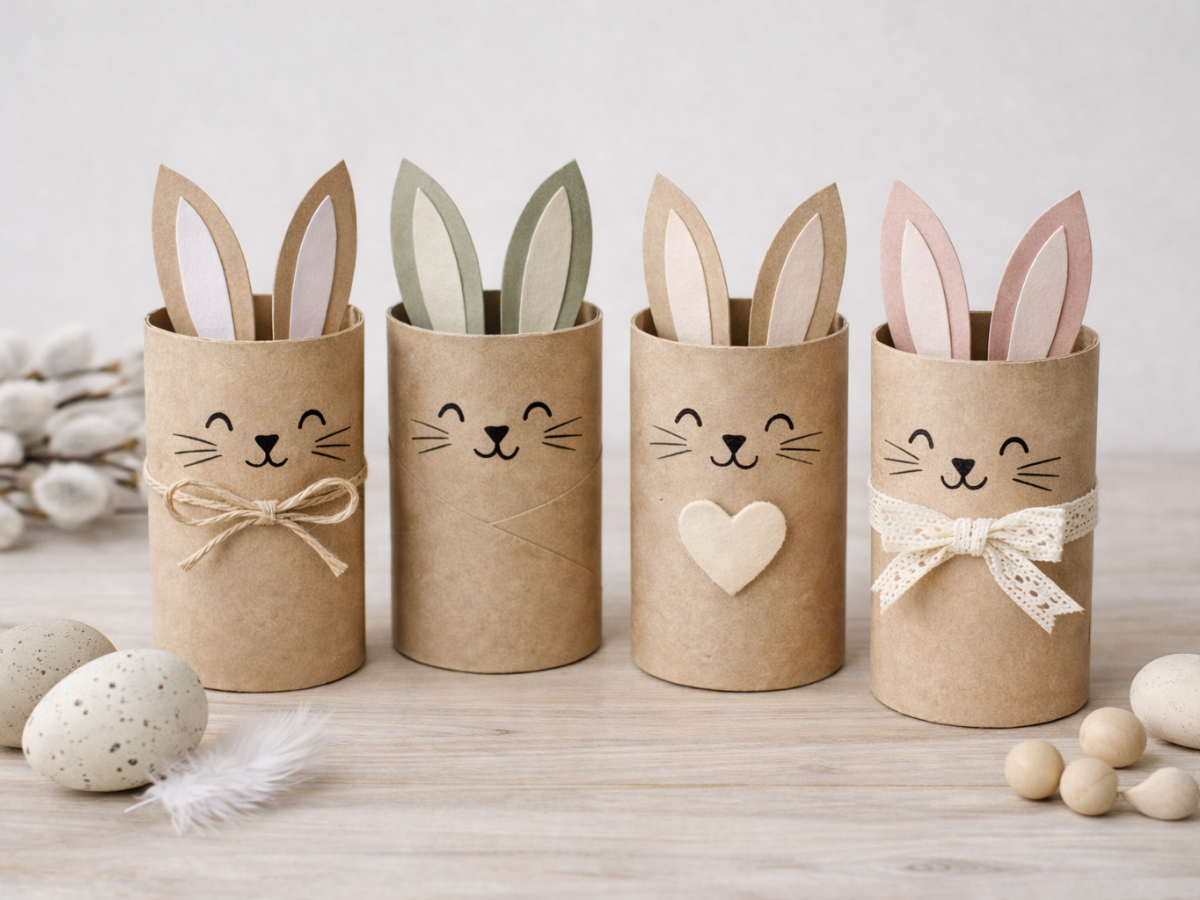 Hasen aus Kartonrollen - Osterbastelideen f&uuml;r Kinder