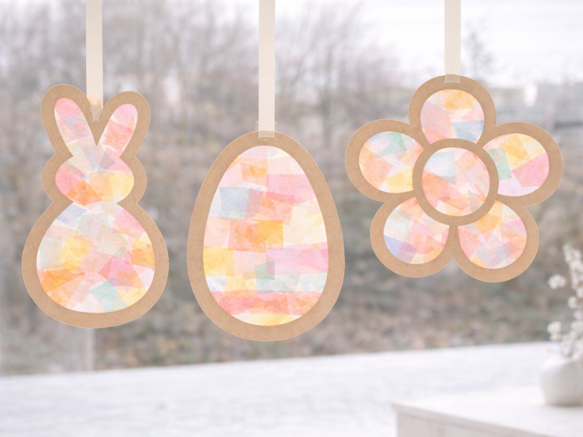 Fensterbilder aus Transparentpapier und Karton - Osterbastelideen f&uuml;r Kinder