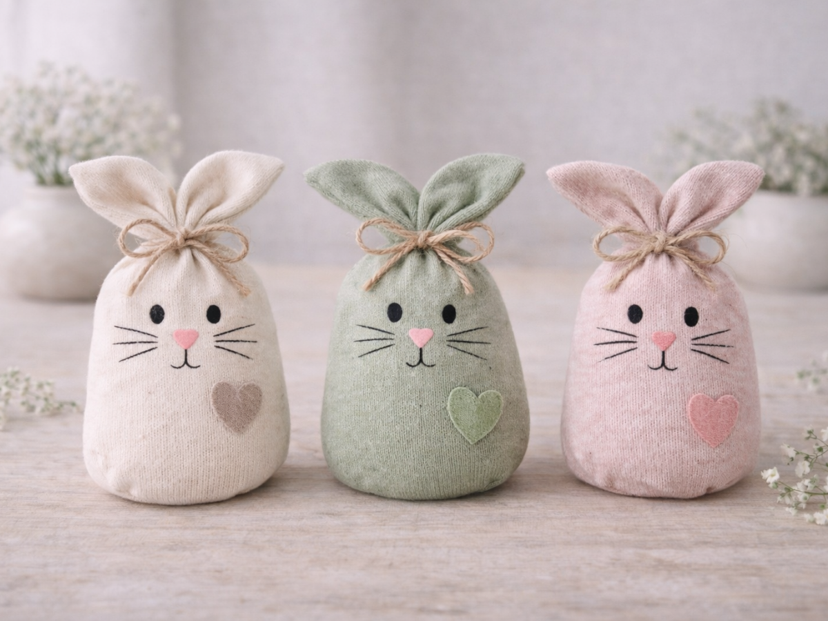 Osterhasen aus Sockenresten - Osterbastelideen f&uuml;r Kinder
