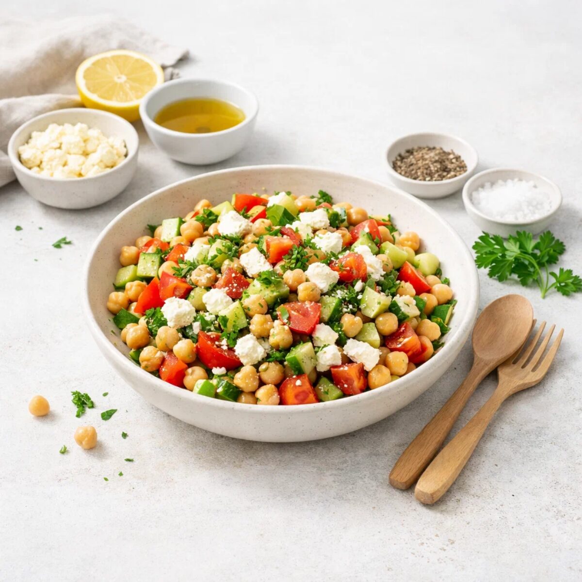 Schnelle Rezepte Schwangerschaft - Kichererbsensalat mit Gem&uuml;se und Feta