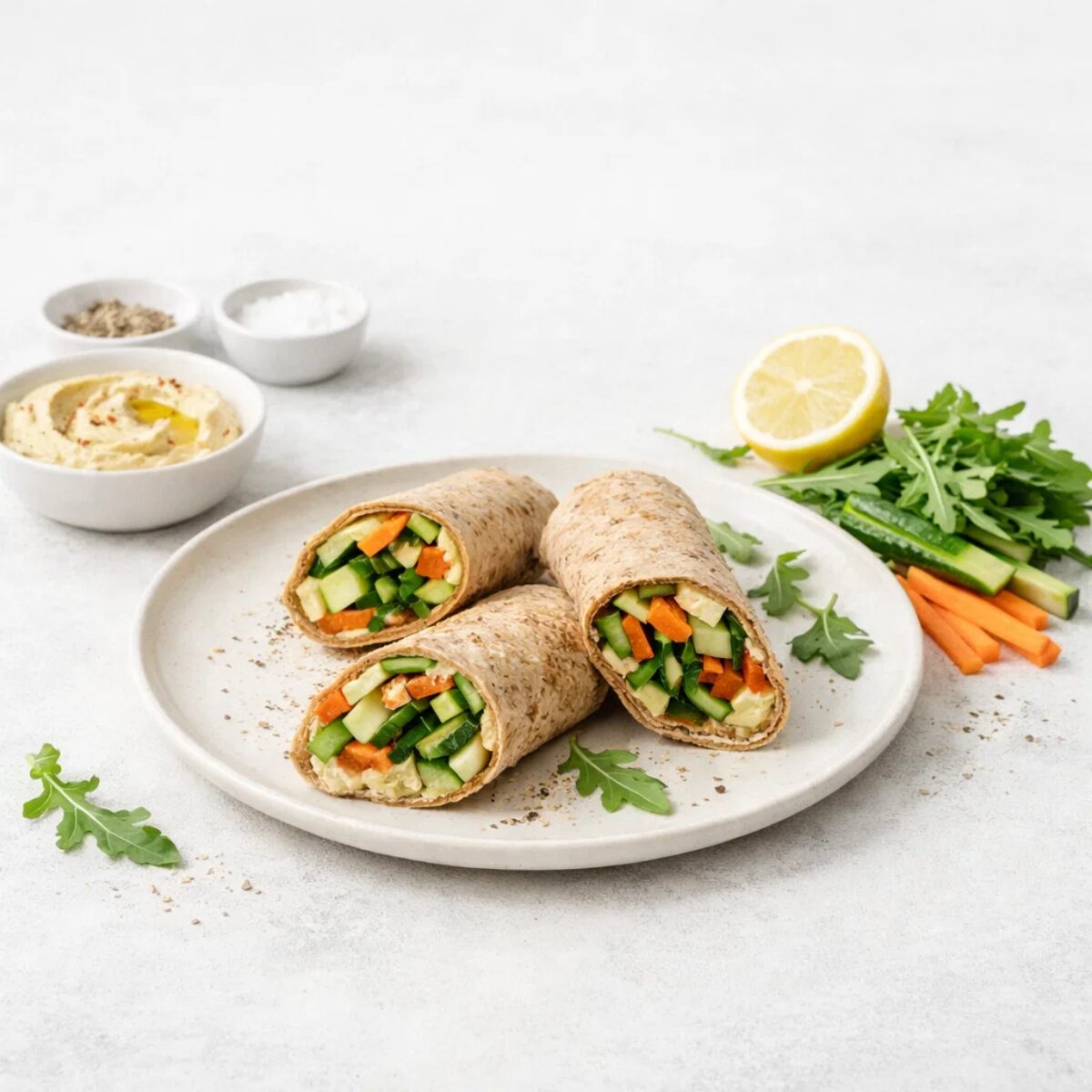 Schnelle Rezepte Schwangerschaft - Vollkornwraps mit Hummus und Gem&uuml;se
