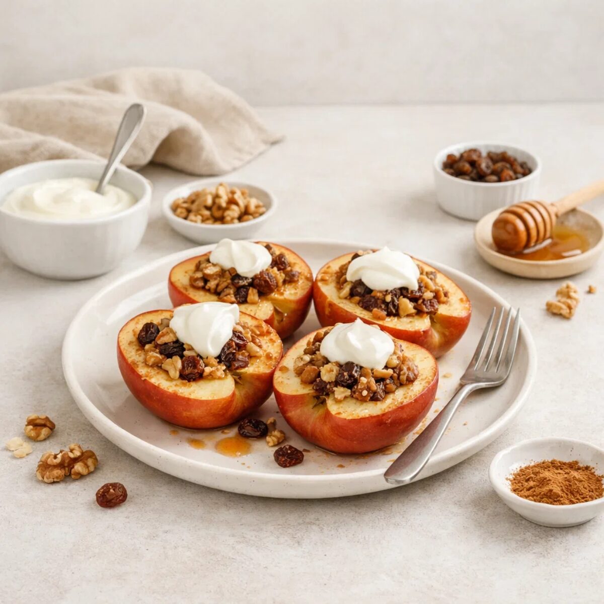 Schnelle Rezepte Schwangerschaft - Ofenapfel mit N&uuml;ssen und Joghurt