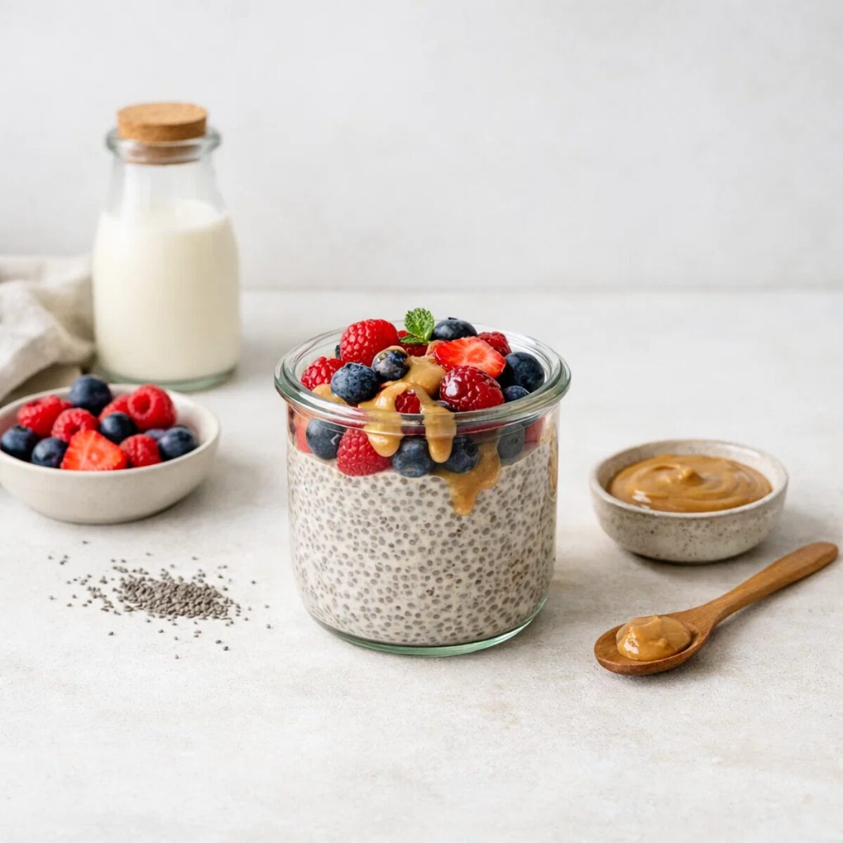Schnelle Rezepte Schwangerschaft - Chia-Pudding mit Beeren und Mandelmus
