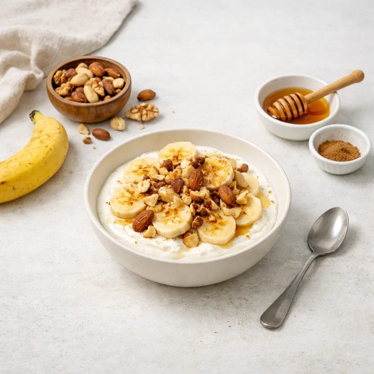 Schnelle Rezepte Schwangerschaft - Naturjoghurt mit N&uuml;ssen und Banane