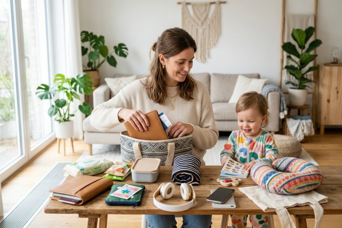 Handgep&auml;ck-Essentials f&uuml;r Eltern im Auto oder Flieger Packliste Sommerurlaub Checkliste f&uuml;r Reisen mit Kindern