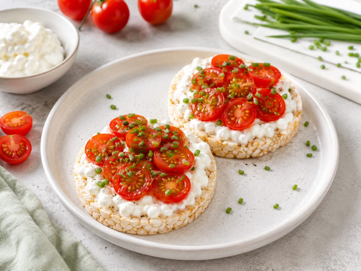 Maiswaffeln mit H&uuml;ttenk&auml;se und Tomaten - gesunde Brotdose n Ideen f&uuml;r Kinder