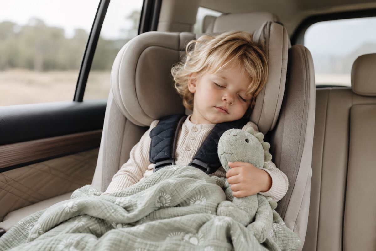 schlafendes-kleinkind-autositz-kuscheldecke-kuscheltier-autofahrt